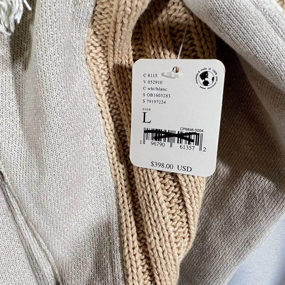 FREE PEOPLE COZY KNIT MIX MOTO JACKET NWT SIZE LARGE CREAM TAN